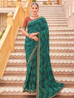 Teal Blue Georgette Chiffon Bandhani Print Saree